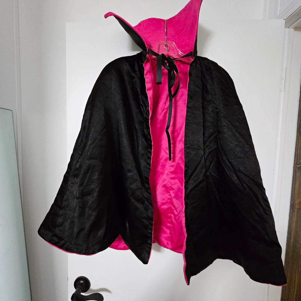 Handmade Black & Hot Pink Lined Cape Cloak Hooded Costume Theater Cosplay